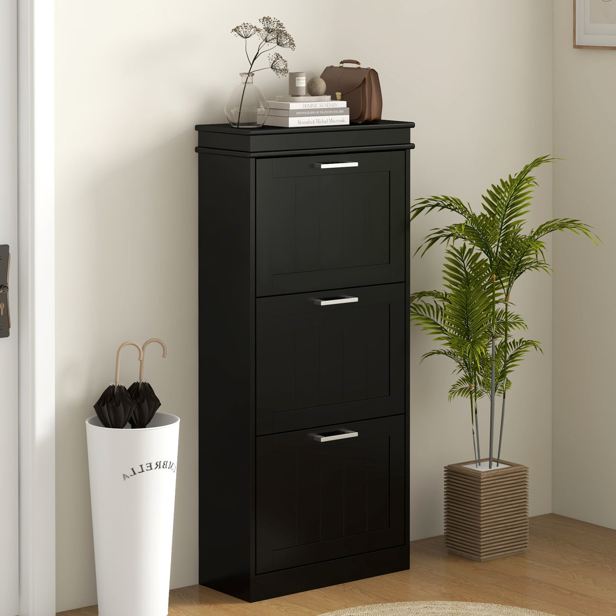 Slim Shoe Cabinet with 3 Flip Drawers and Adjustable Shelves – 21"W x 46"H