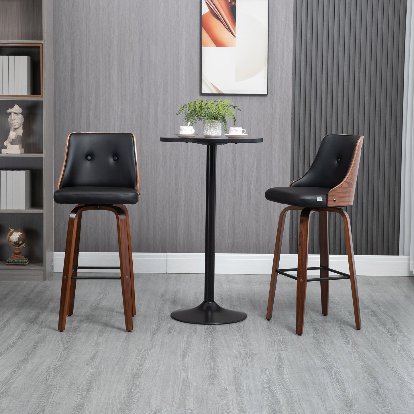 HOMCOM Black Tufted PU Leather Swivel Counter Height Bar Stools (Set of 2)
