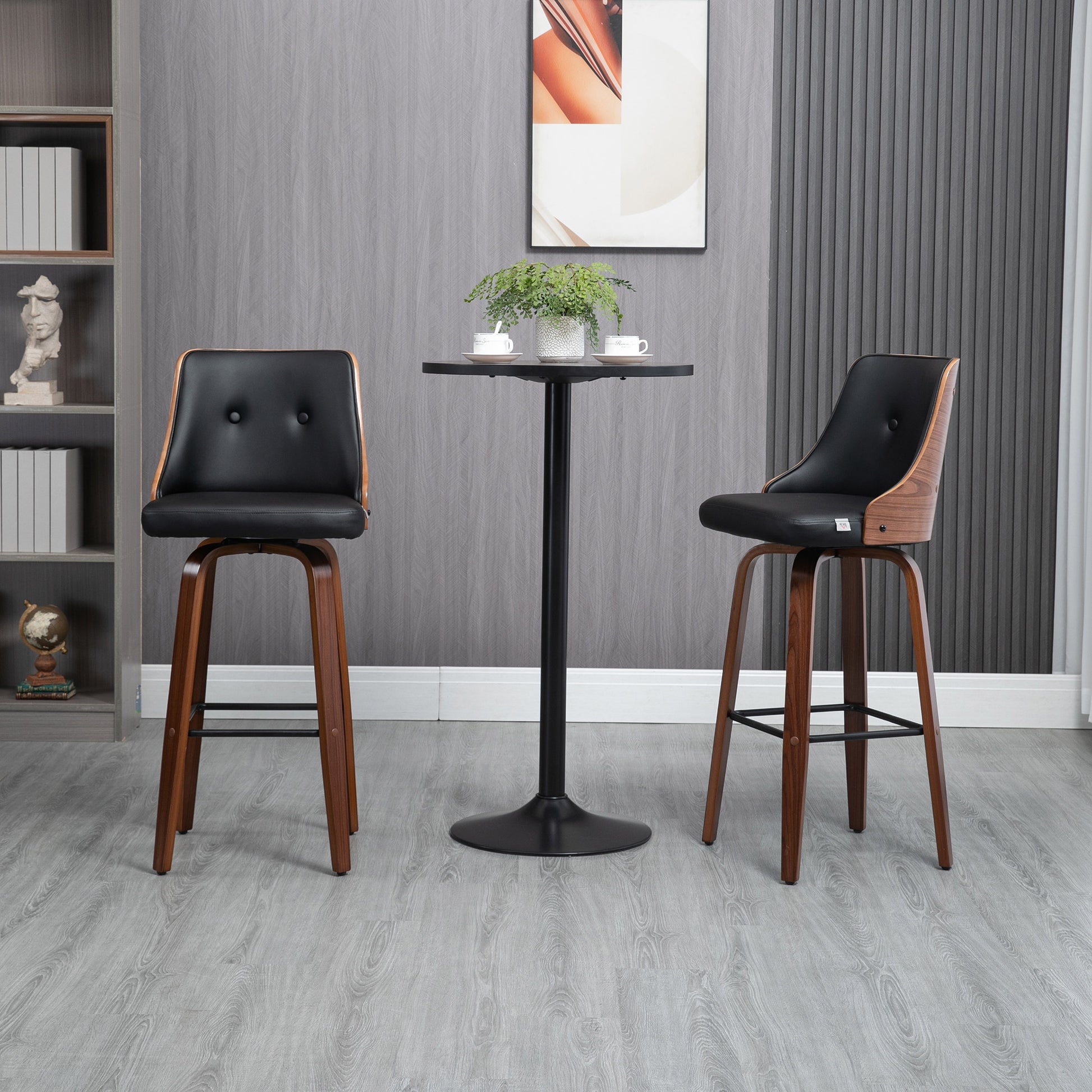 HOMCOM Black Tufted PU Leather Swivel Counter Height Bar Stools (Set of 2)