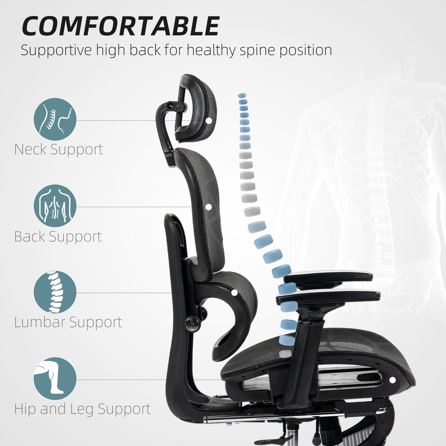 HOMCOM Ergonomic Mesh High-Back Office Chair with 3D Armrests, Lumbar Support, 135° Recline