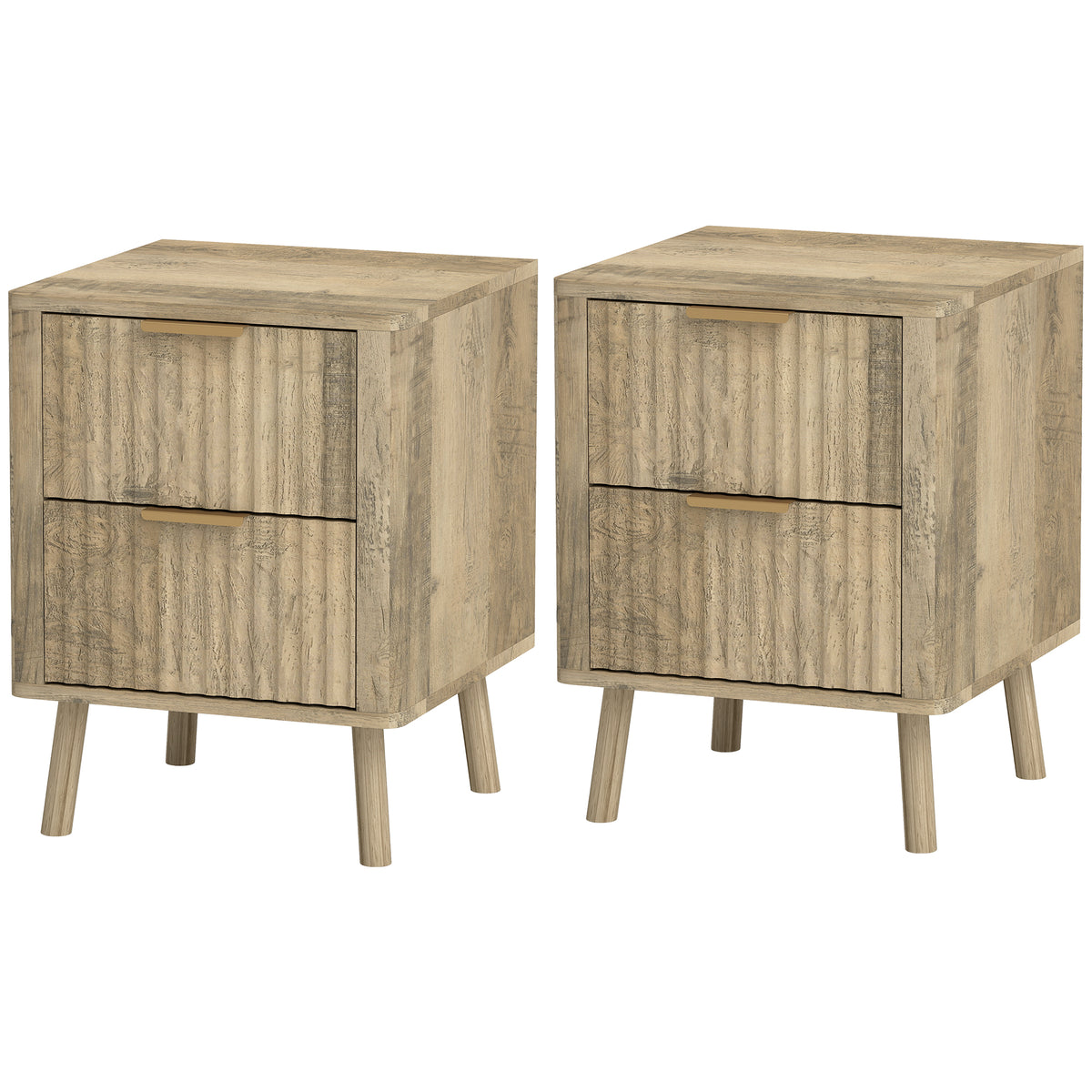 Fluted Drawer Nightstands with Rounded Edges, Set of 2 – 16"W x 21"H