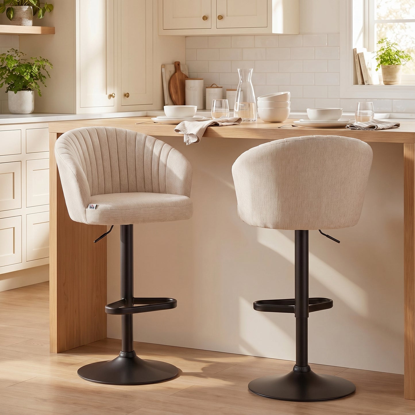 HOMCOM Swivel Adjustable HeightBar Stools Set of 2 Beige