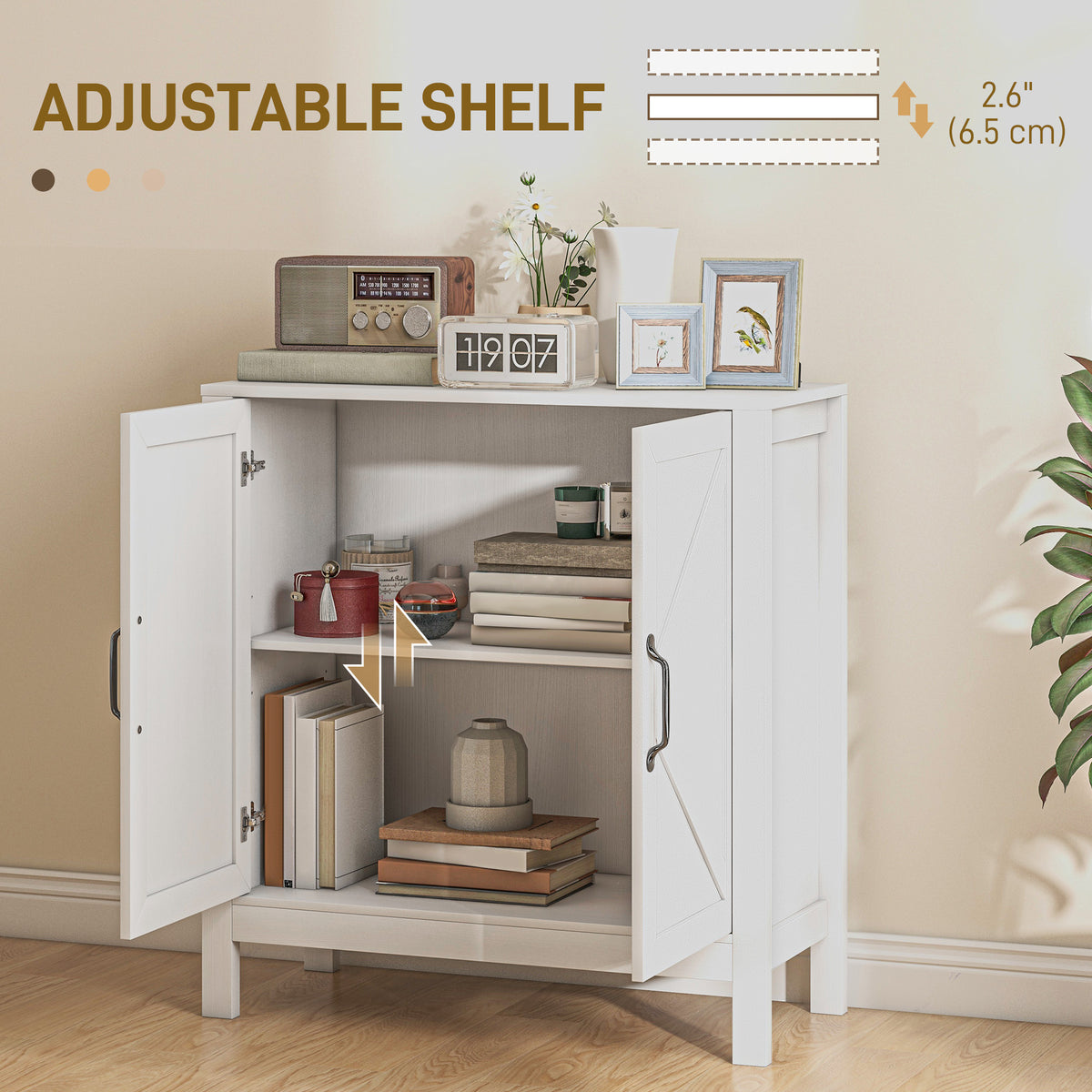 Kitchen Storage Cabinet with Barn Door and Adjustable Shelves – 32"W x 34"H