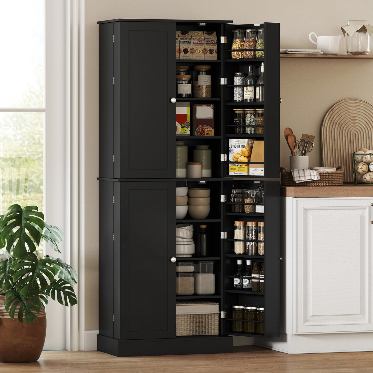 Kitchen Pantry Cabinet with 4 Doors and 16 Door Shelves – 24"W x 65"H