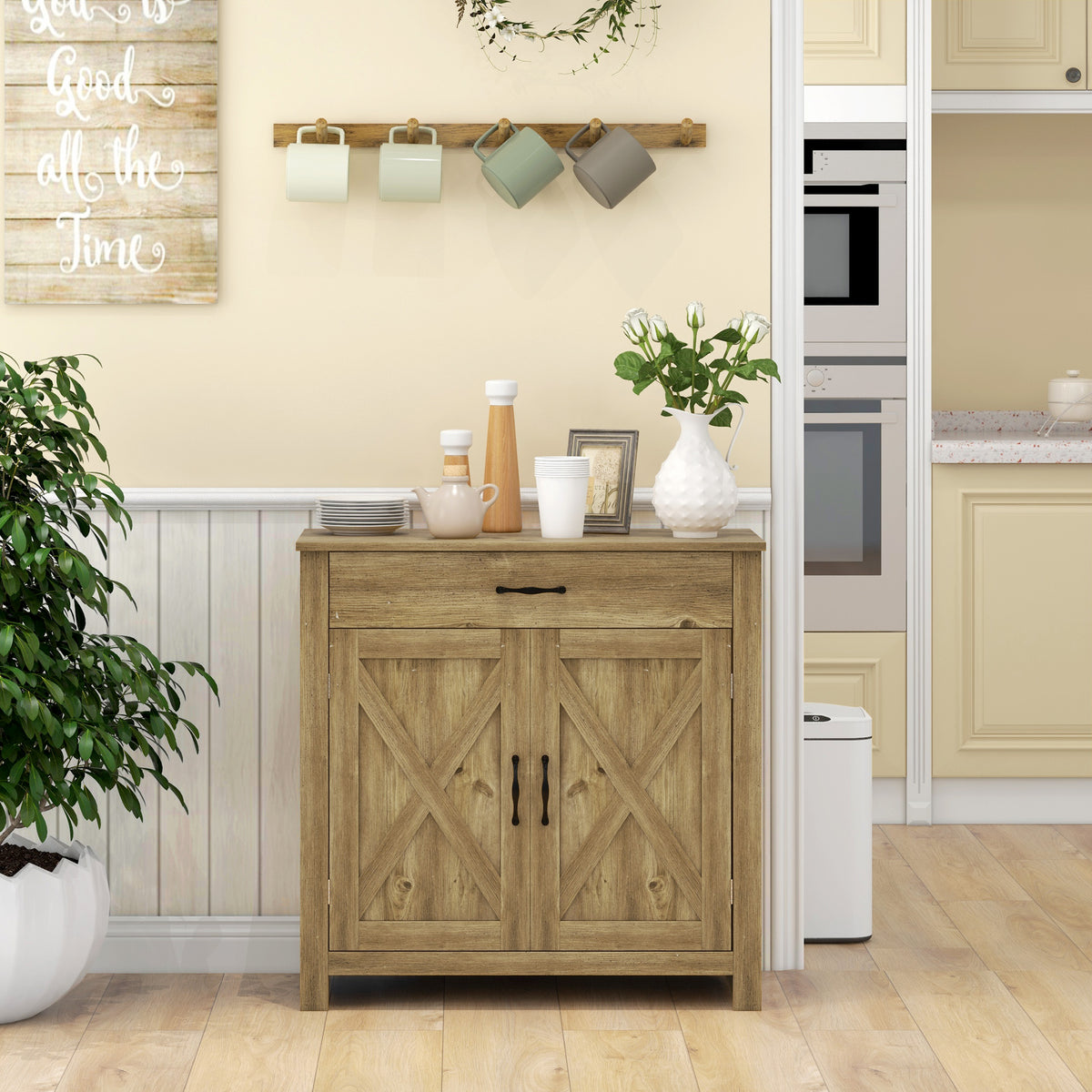 Farmhouse Sideboard Buffet Cabinet with Barn Doors – 32"W x 32"H