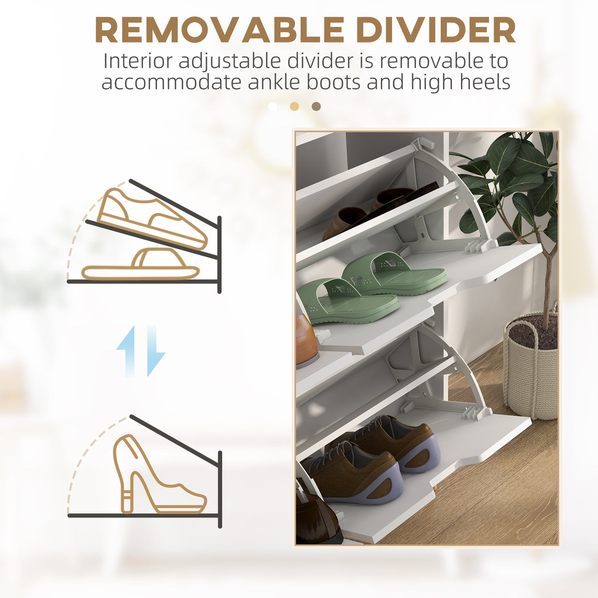 Shoe Storage Cabinet with 4 Flip Drawers and Adjustable Shelf – 37"W x 37"H