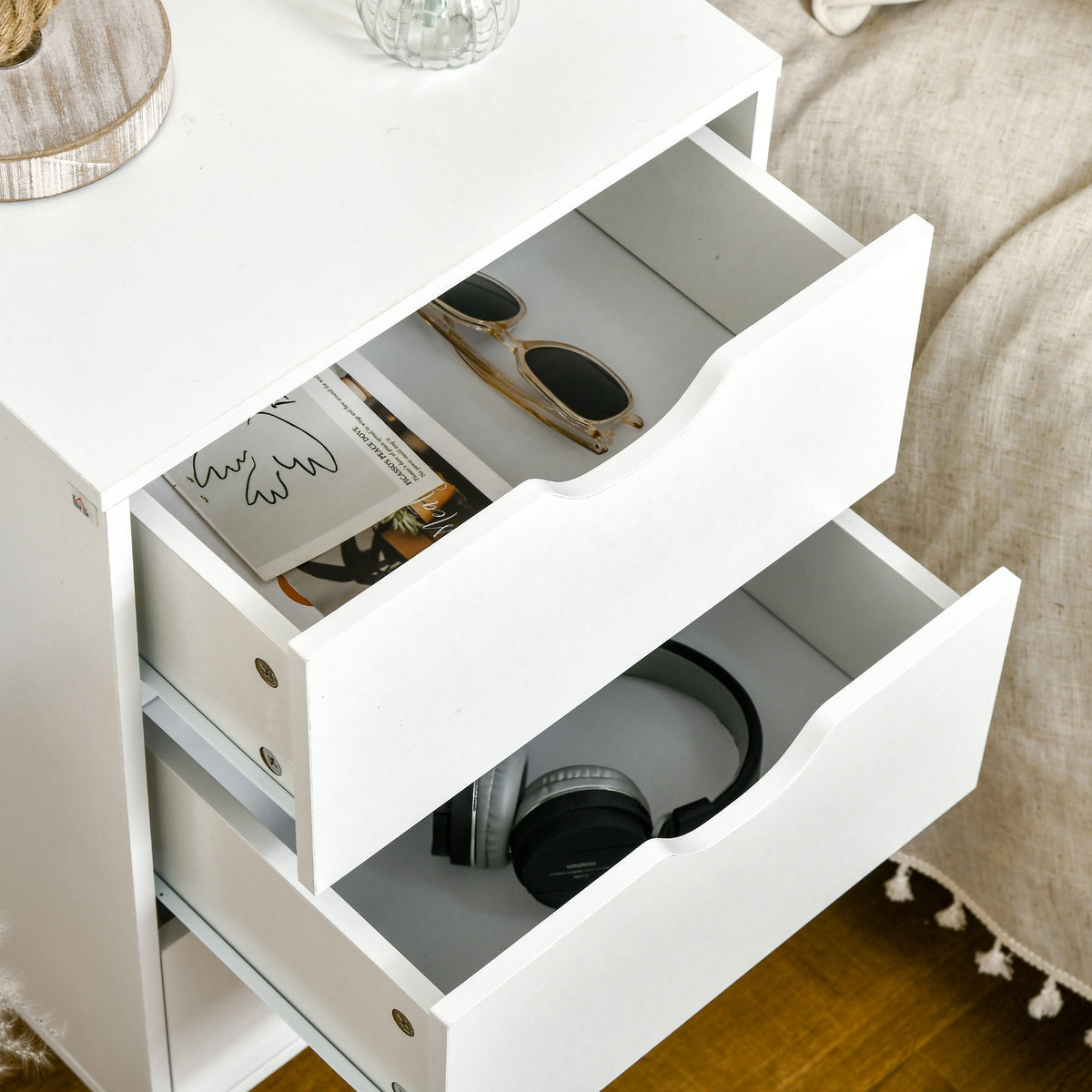 3-Drawer Nightstand with Wood Legs – 16"W x 27"H
