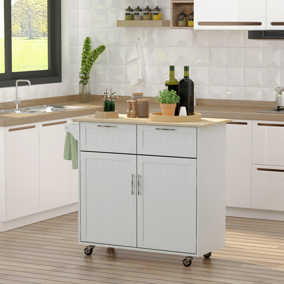Kitchen Cart on Wheels with 2 Storage Drawers – 41"W x 36"H