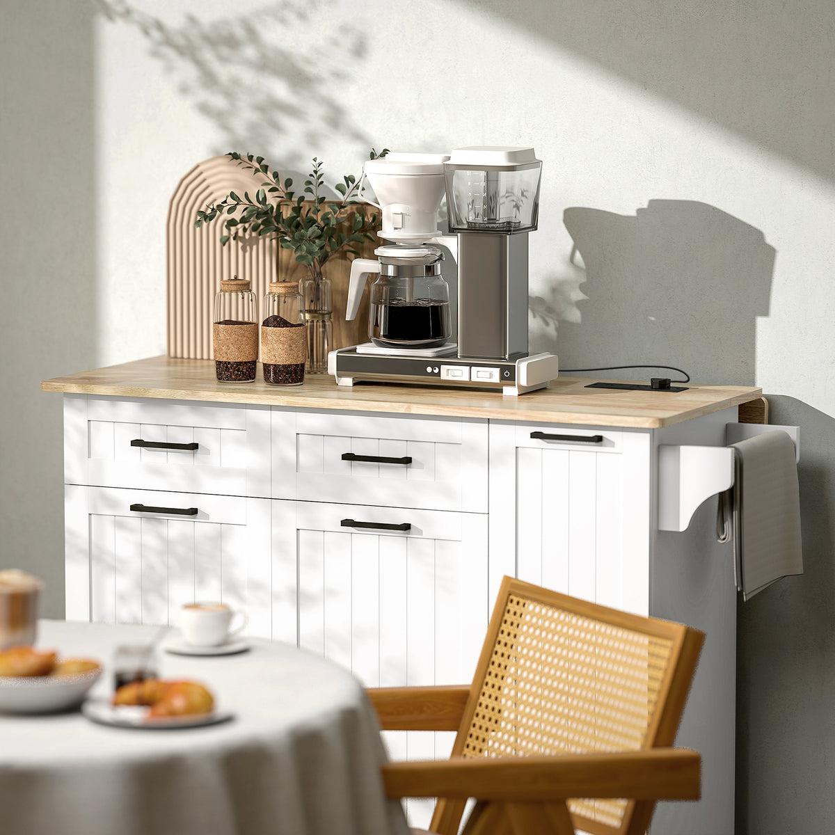 Kitchen Island on Wheels with Wood Drop Leaf – 47"W x 37"H