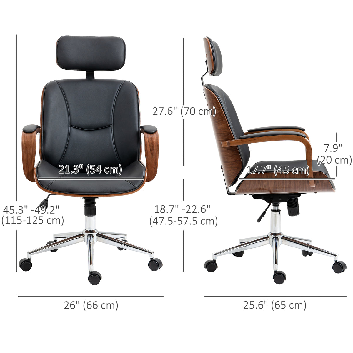 Office Chair, PU Leather Desk Chair with Removable Headrest, Adjustable Height, Black