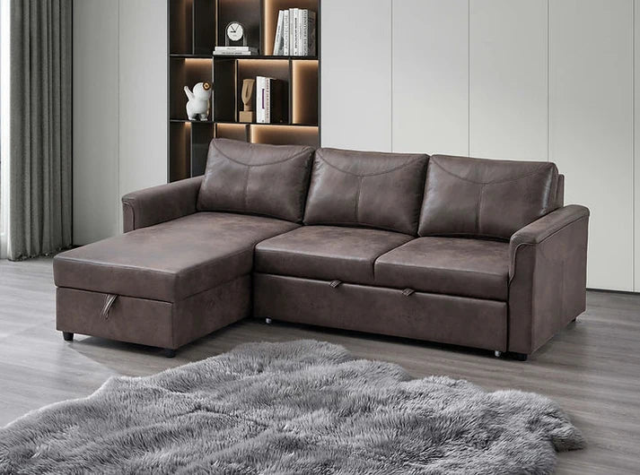 Brown Right-Hand Facing Chaise Sofa Bed Sectional with USB Charging