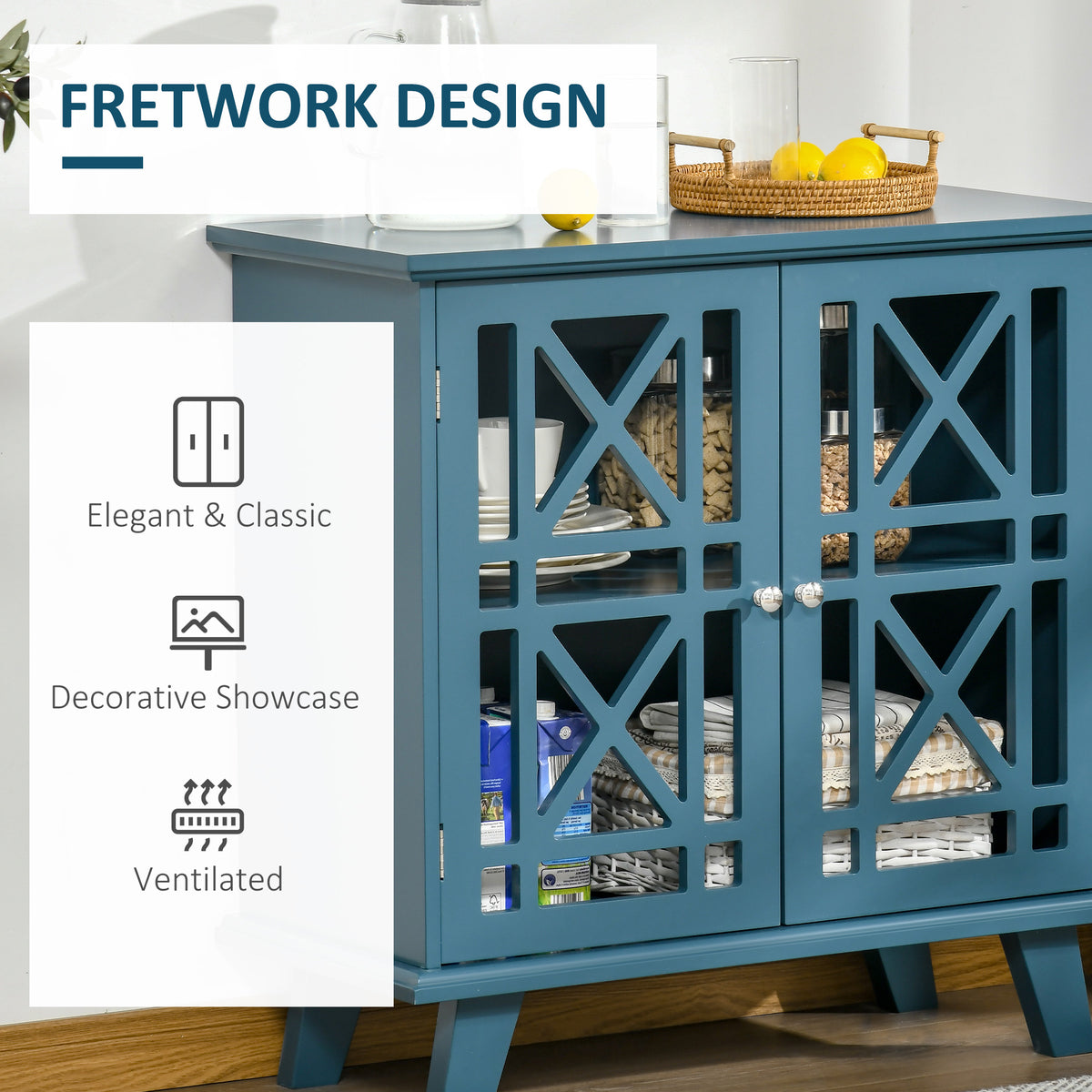 Storage Cabinet with Fretwork Doors and Shelf – 31"W x 31"H