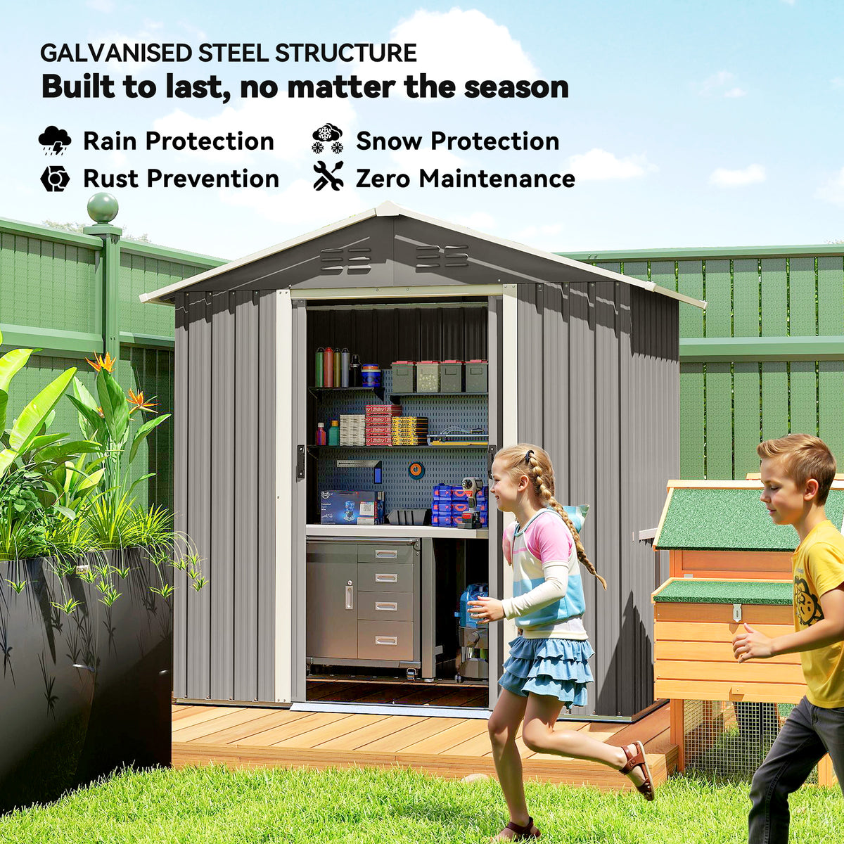 6.5x3.5ft Metal Garden Storage Shed for Outdoor Tool Storage with Double Sliding Doors and Vents – Light Grey