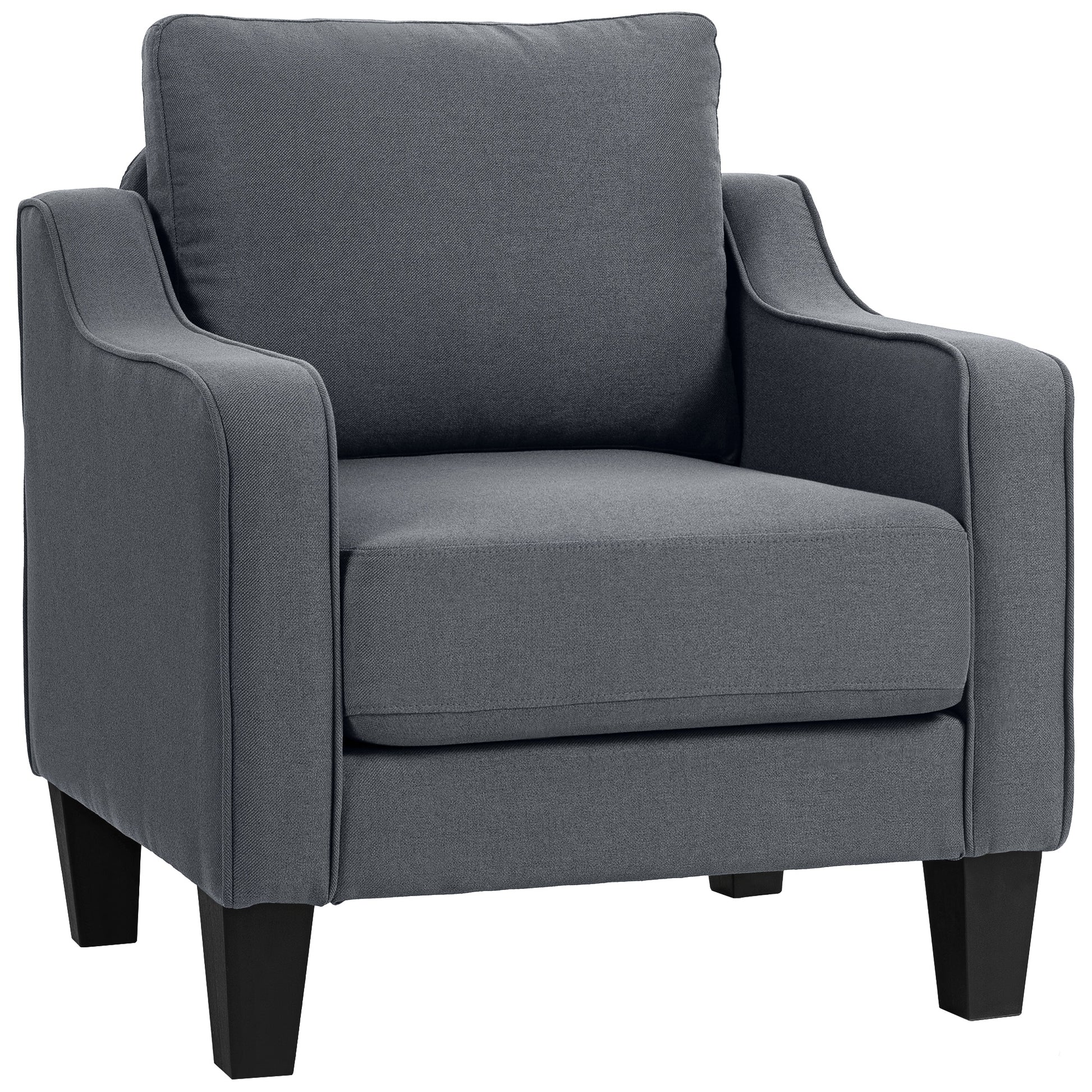 Modern Accent Armchair: Comfortable Linen Upholstered Charcoal Grey Chair with Pocket Spring