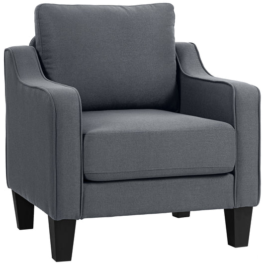 Modern Accent Armchair: Comfortable Linen Upholstered Charcoal Grey Chair with Pocket Spring