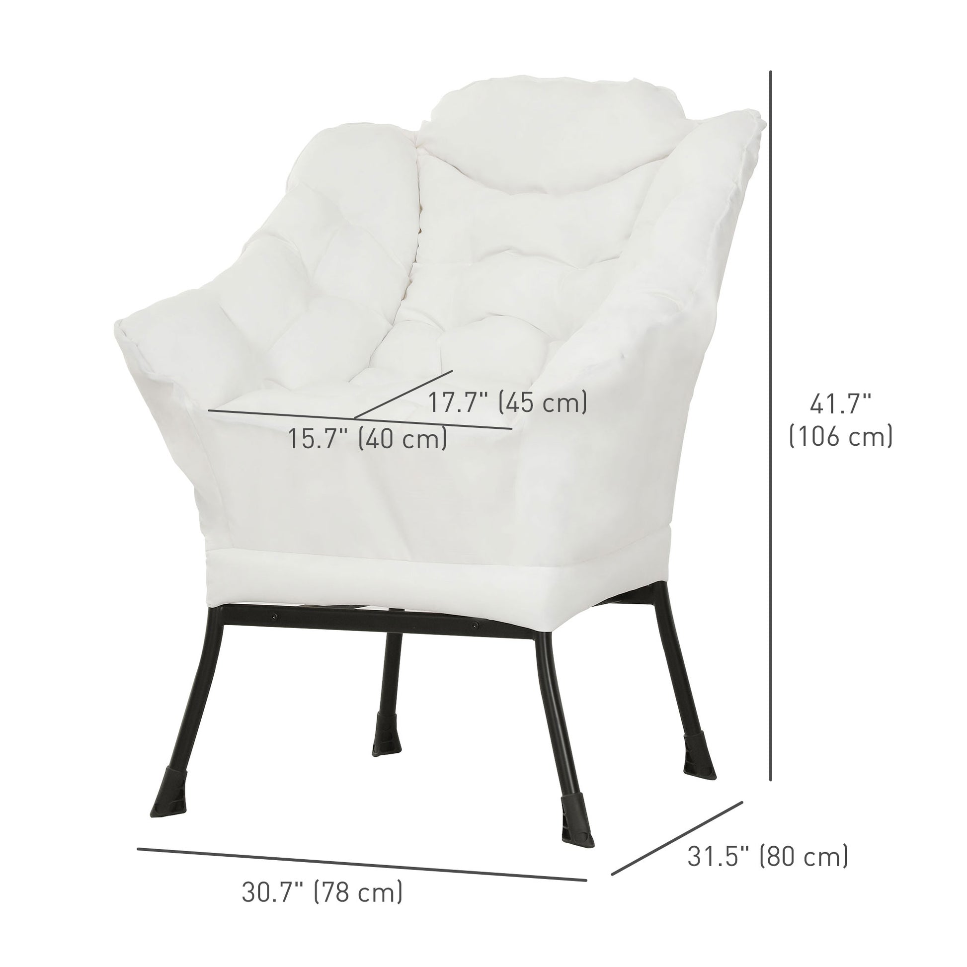 HOMCOM Modern Cream White Accent Armchair with Side Pockets & Steel Legs