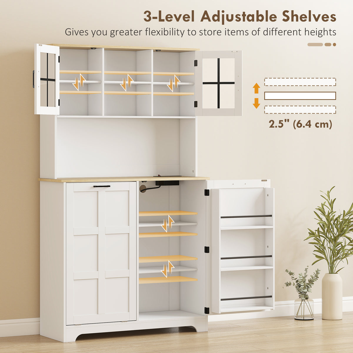 Kitchen Pantry Cabinet with Charging Station – 39"W x 69"H