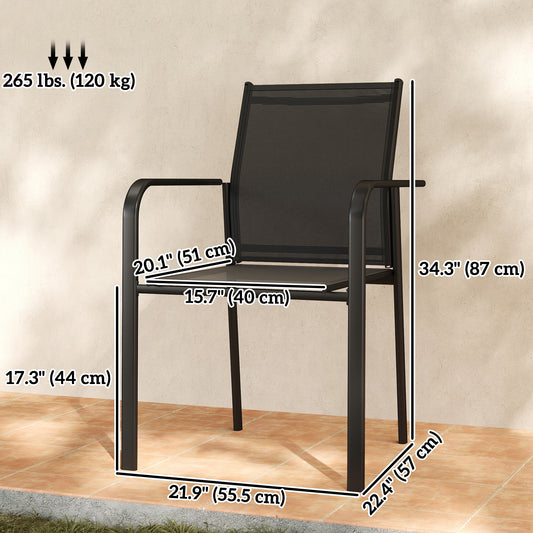 Stackable Patio Chairs Set of 4, Outdoor Dining Chairs with 20" Deep Seat, All Weather Breathable Mesh, Armrests – Black