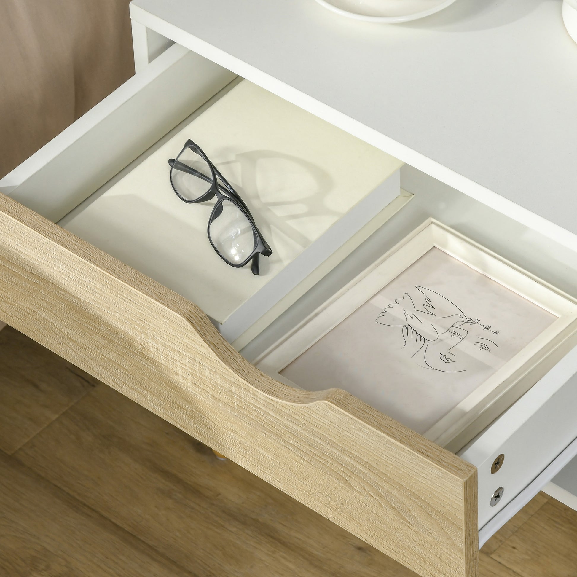 Modern Bedside Tables Set of 2 with Drawer, Shelf, Wood Legs