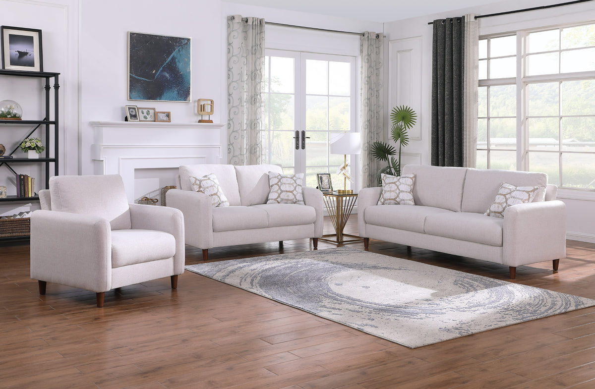 Light Beige Linen 3-Piece Sofa Set with Sloped Arms