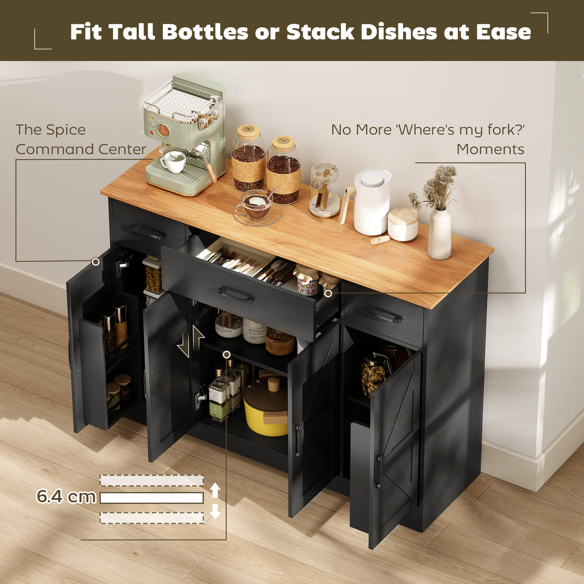 Buffet Cabinet with Soft-Close Hinges – 47"W x 34"H