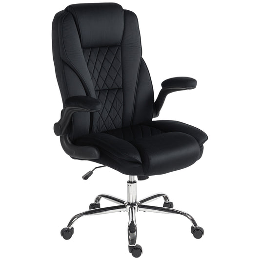 HOMCOM Ergonomic Executive Office Desk Chair: Velvet Diamond Fabric, Flip-Up Arms