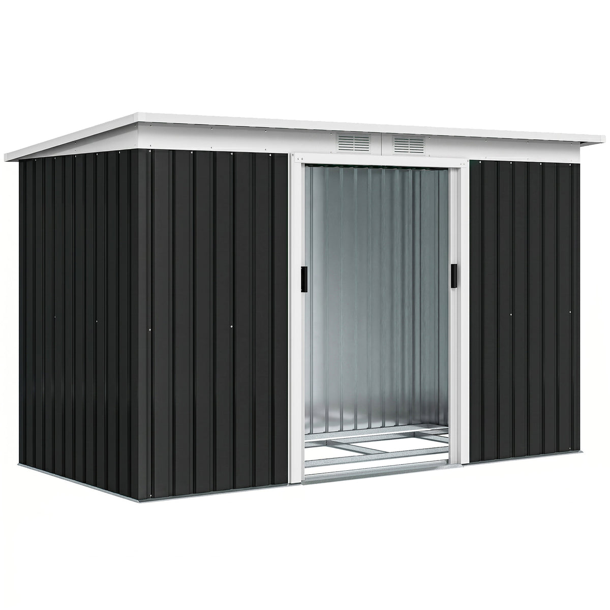 9' x 4' Garden Metal Storage Shed Outdoor Equipment Tool Box with Foundation Kit, Ventilation & Doors – Dark Grey