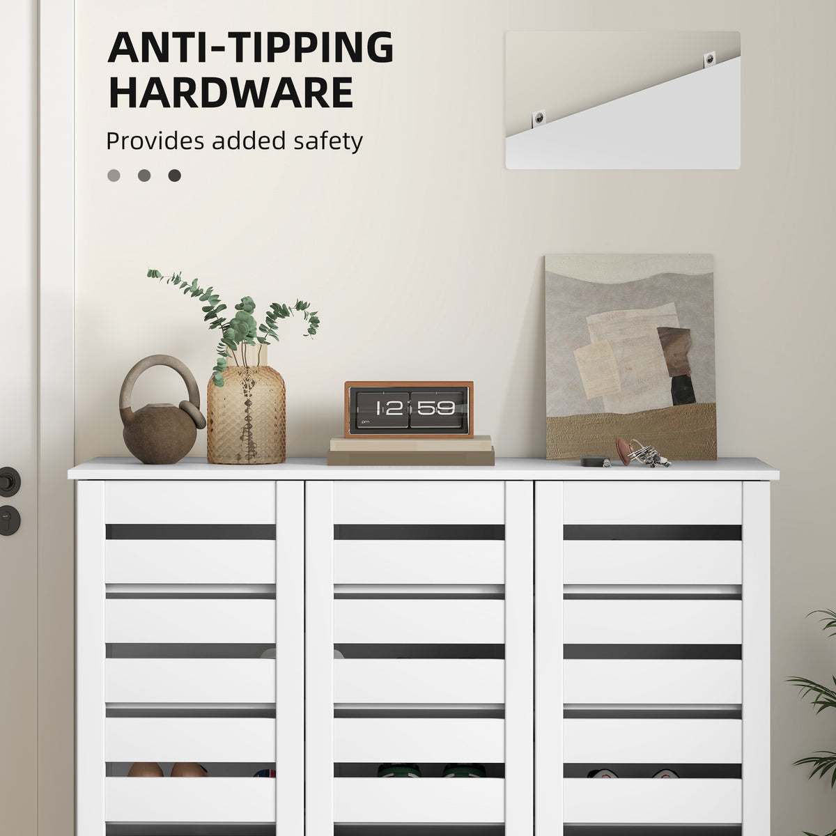 Wide Shoe Cabinet with Slatted Doors – 45"W x 39"H