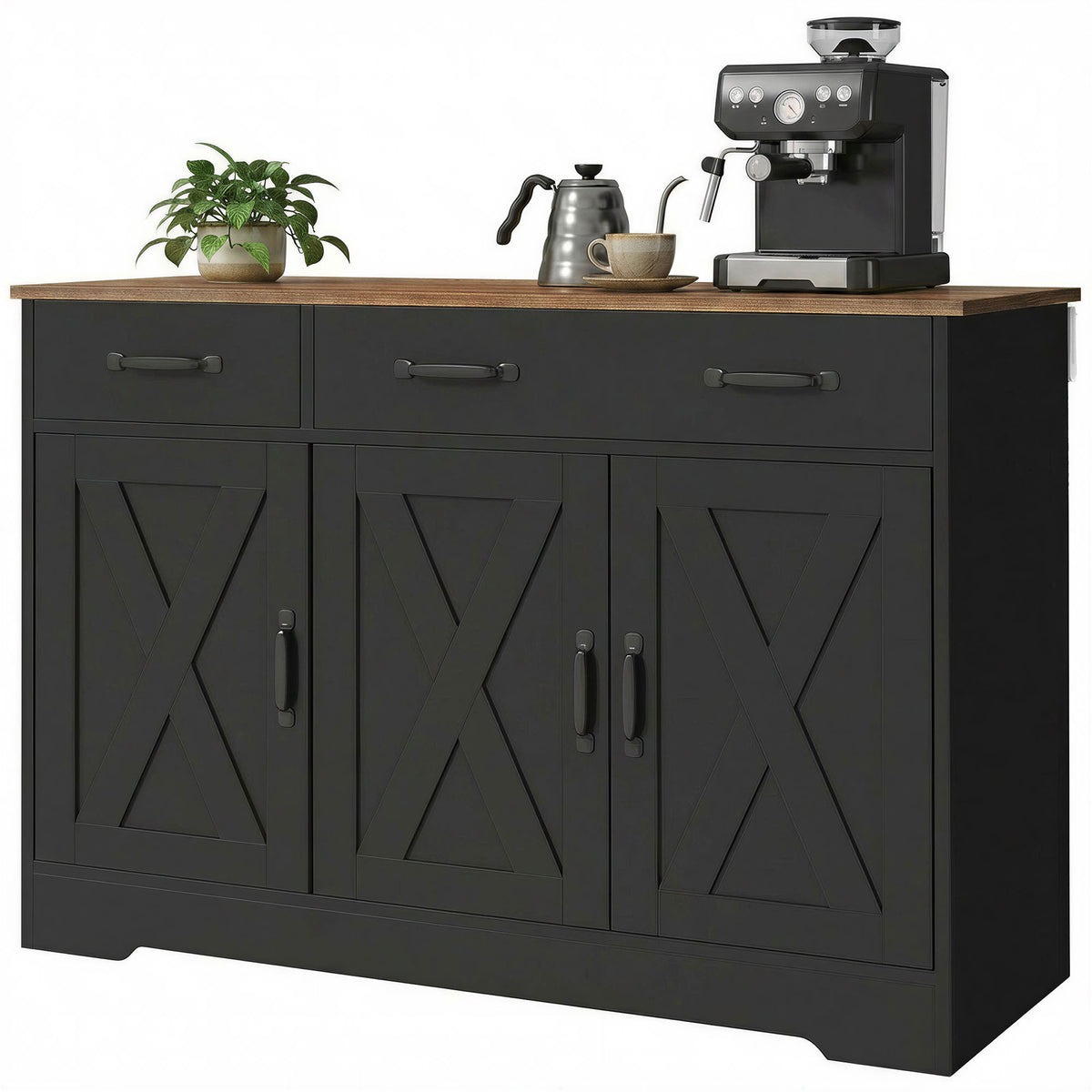 Farmhouse Kitchen Cabinet with 3 Barn Doors – 43"W x 32"H