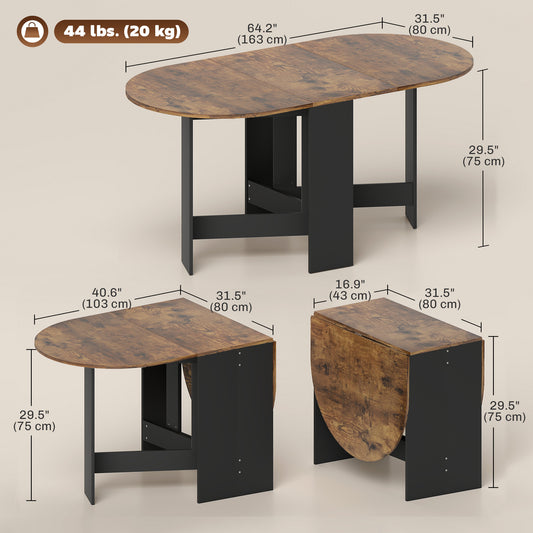 Oval Folding Dining Table, Space Saving Drop Leaf Kitchen Table for Dining Room, Living Room