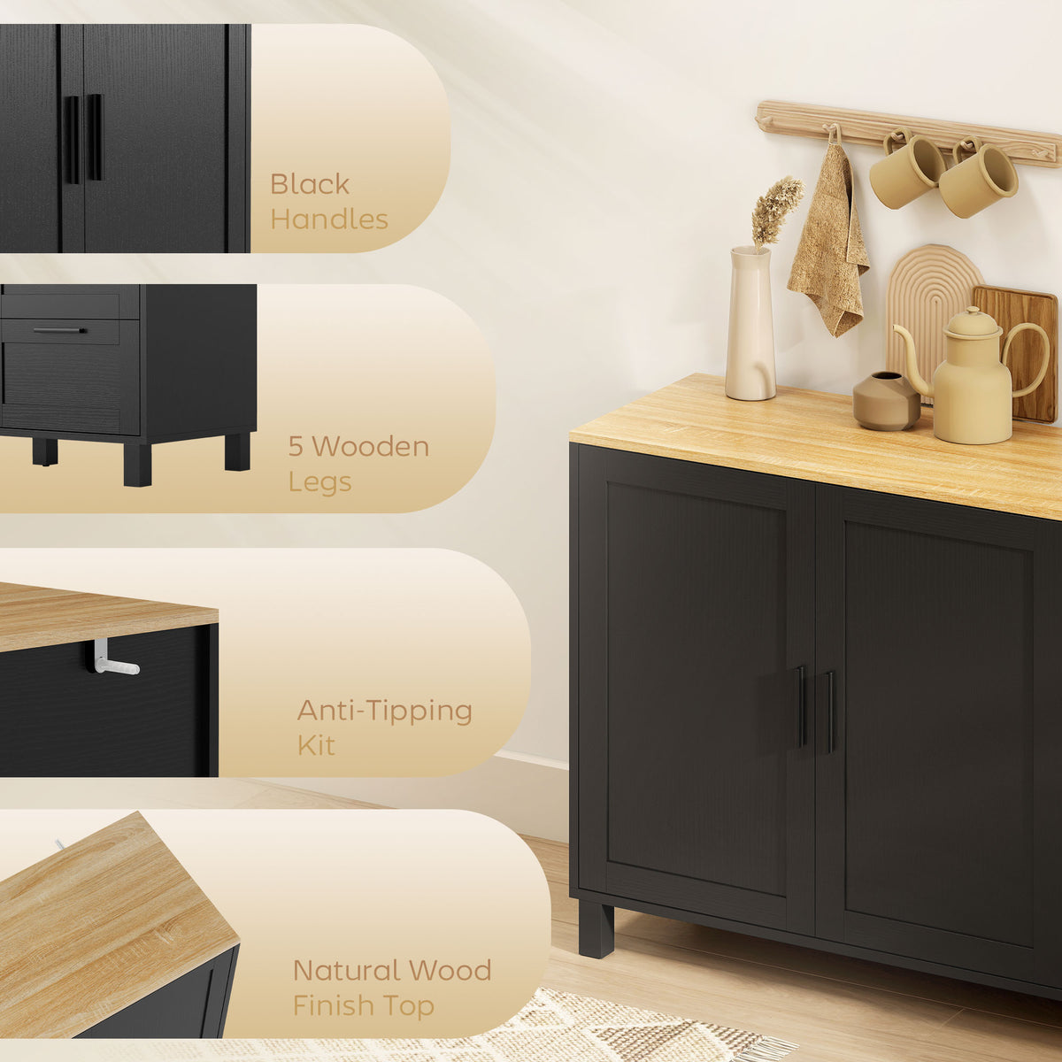 Buffet Cabinet with 3 Drawers and Soft-Close Doors – 47"W x 30"H