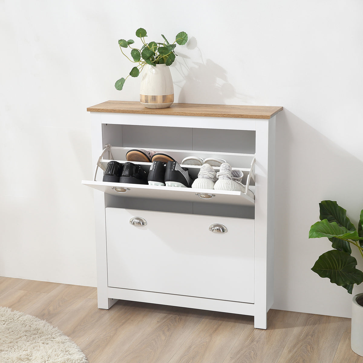 Modern Shoe Cabinet with 2 Flip Drawers – 31"W x 36"H