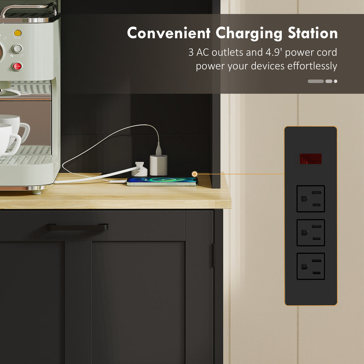 Kitchen Pantry Cabinet with Charging Station – 39"W x 69"H