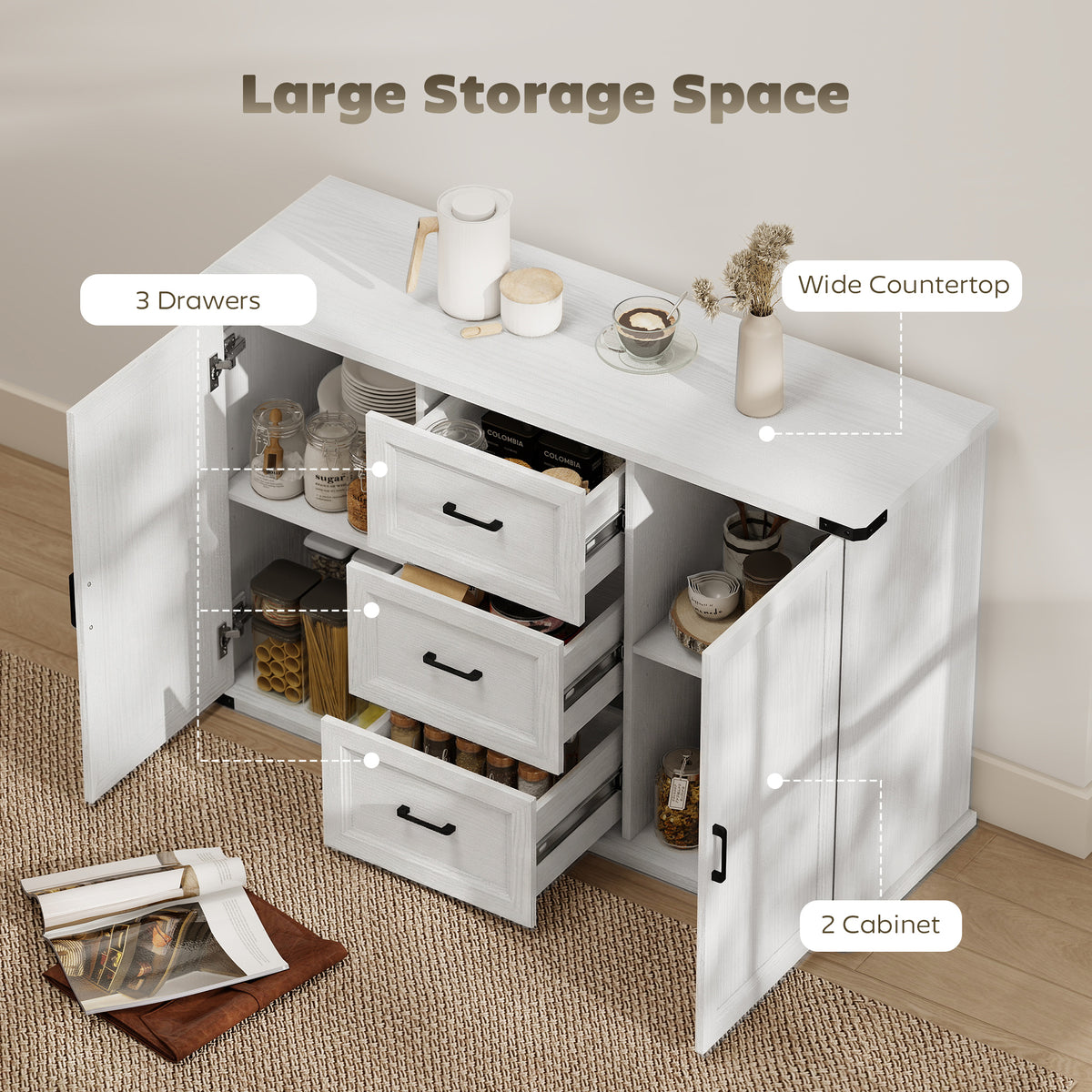 Sideboard with 3 Drawers and 2 Doors – 47"W x 30"H