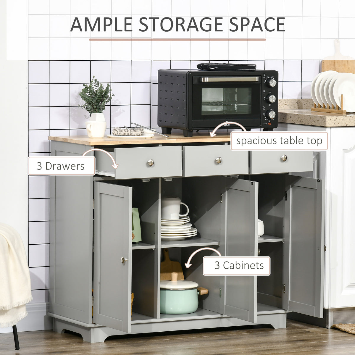 Buffet Cabinet with Storage Cabinets – 40"W x 34"H, Grey