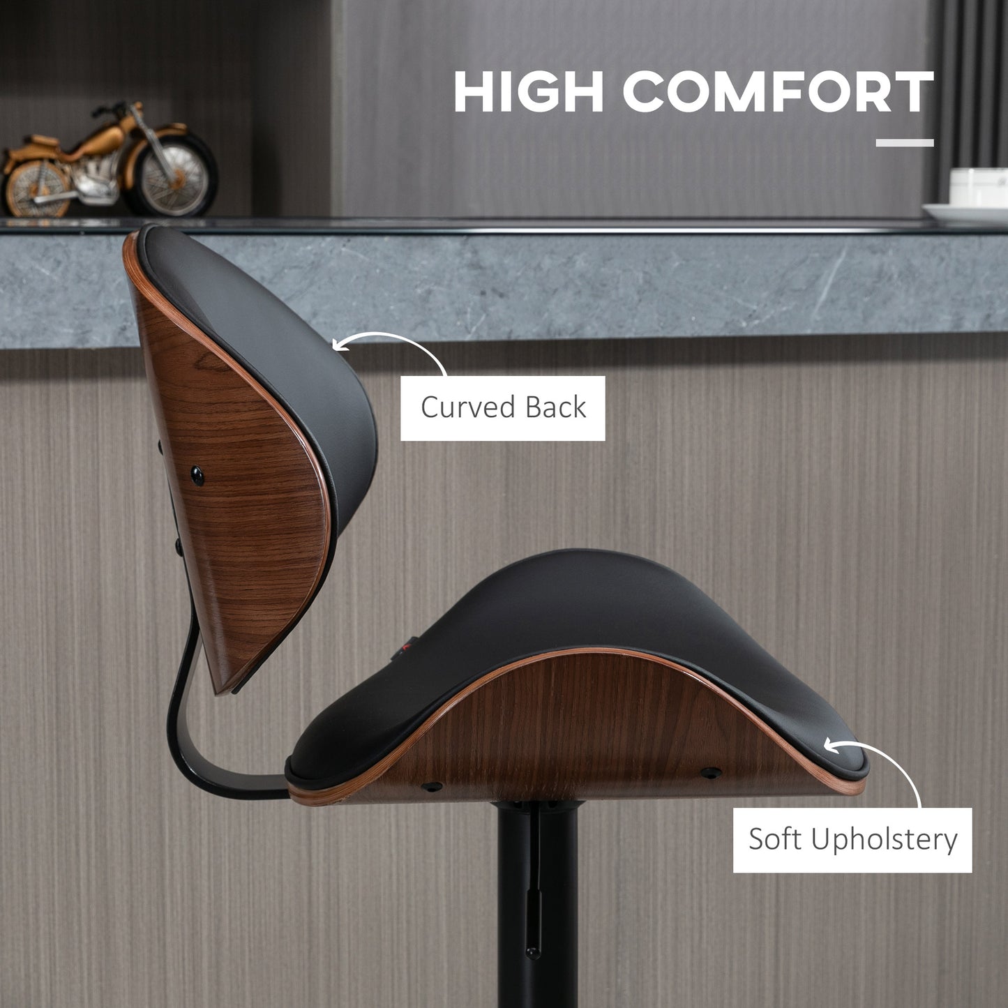 HOMCOM Black PU Leather Adjustable Swivel Bar Stools, Set of 2