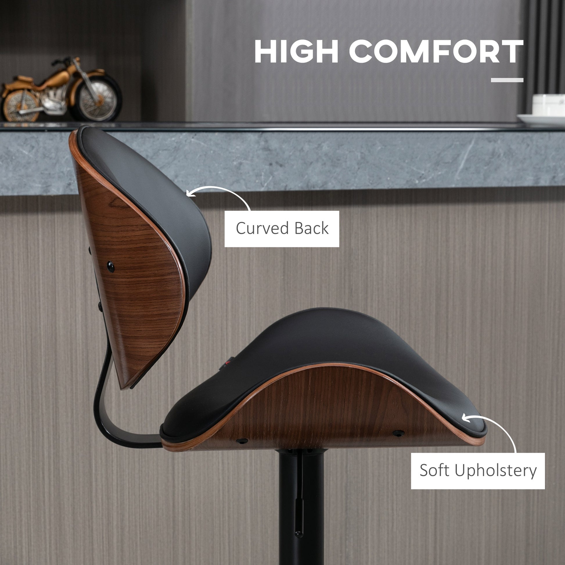 HOMCOM Black PU Leather Adjustable Swivel Bar Stools, Set of 2