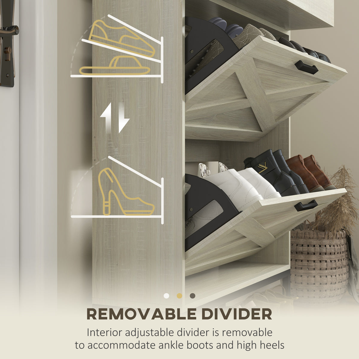 Slim Shoe Storage with 2 Flip Drawers and Adjustable Shelves – 32"W x 45"H