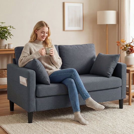55" Linen Loveseat with Spring Cushion