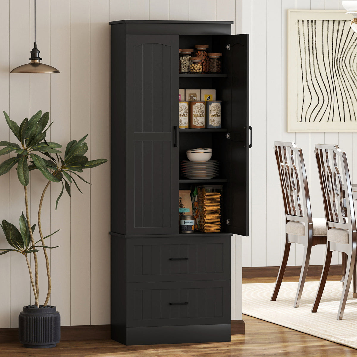 Kitchen Storage Cabinet with Adjustable Shelves and 2 Drawers – 24"W x 67"H