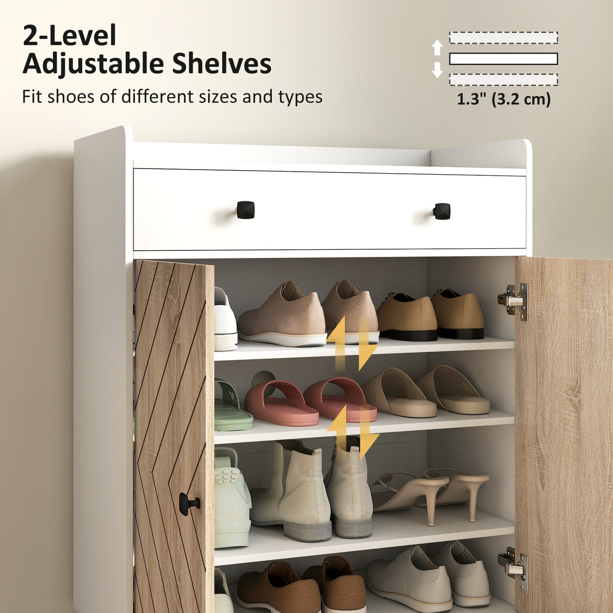Modern Entryway Shoe Cabinet with Adjustable Shelves – 28"W x 38"H