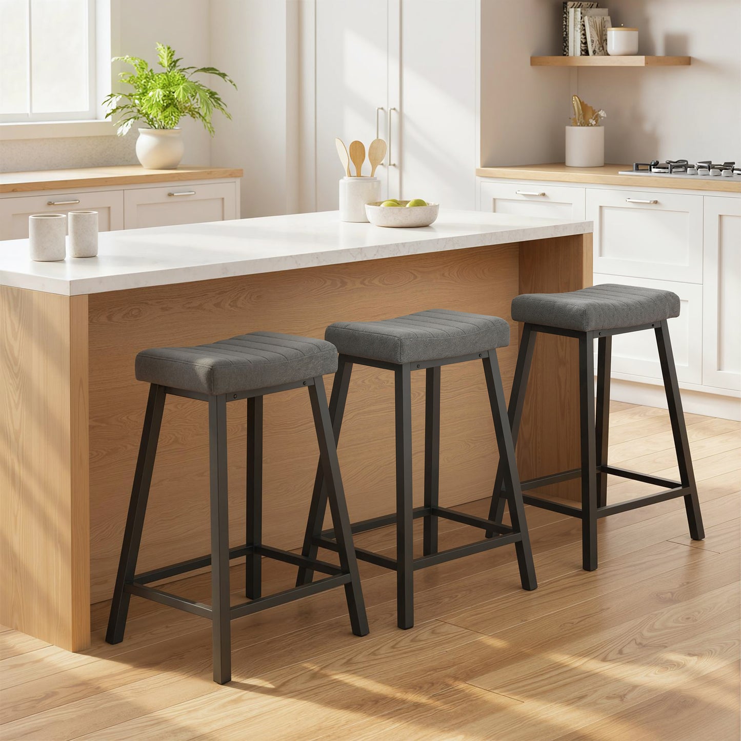 HOMCOM Velvet Upholstered Bar Stools Set of 3 Grey