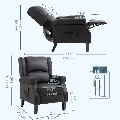 HOMCOM Black Massage Recliner Chair with Extendable Footrest, Remote Control, Side Pocket