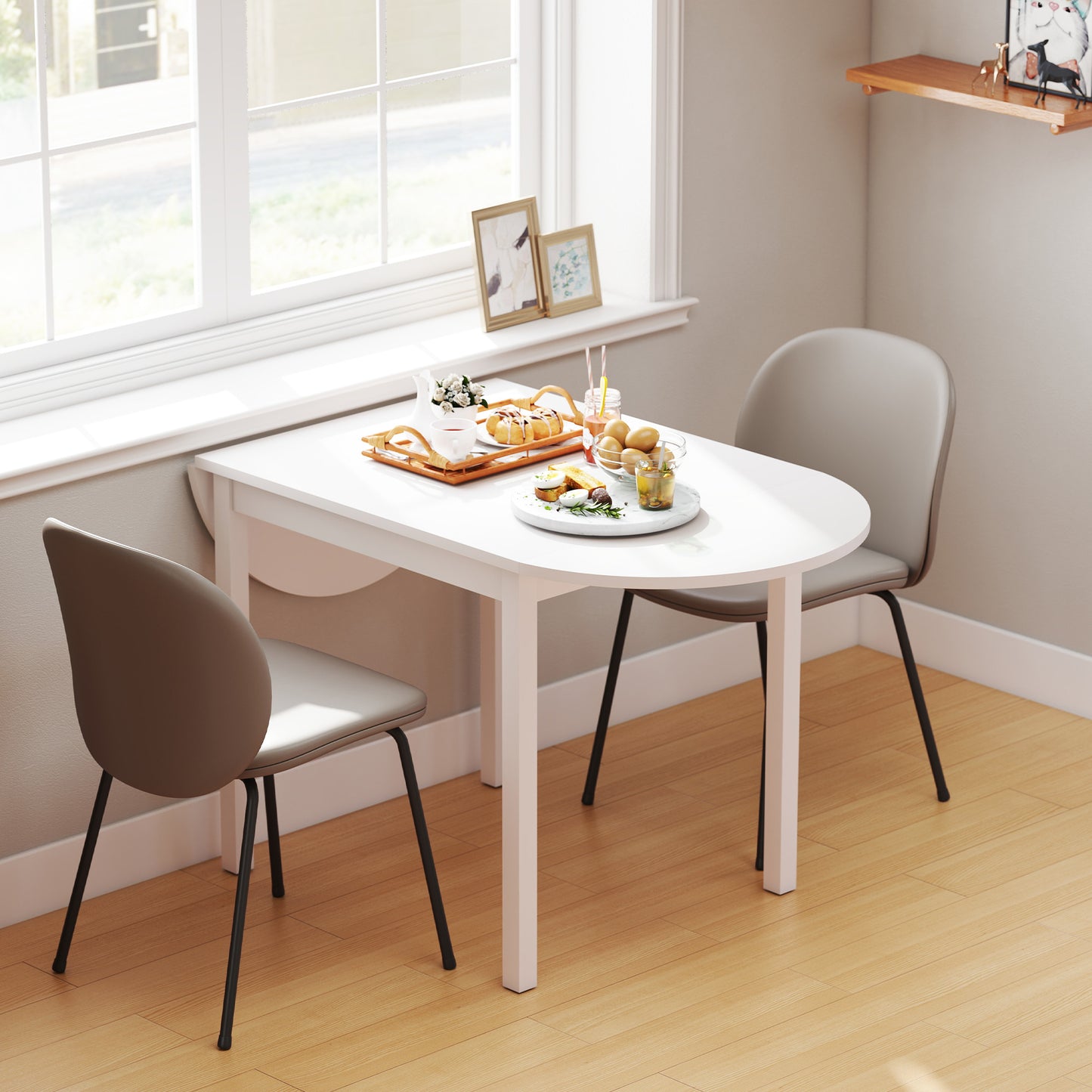 HOMCOM Solid Wood Drop Leaf Dining Table White