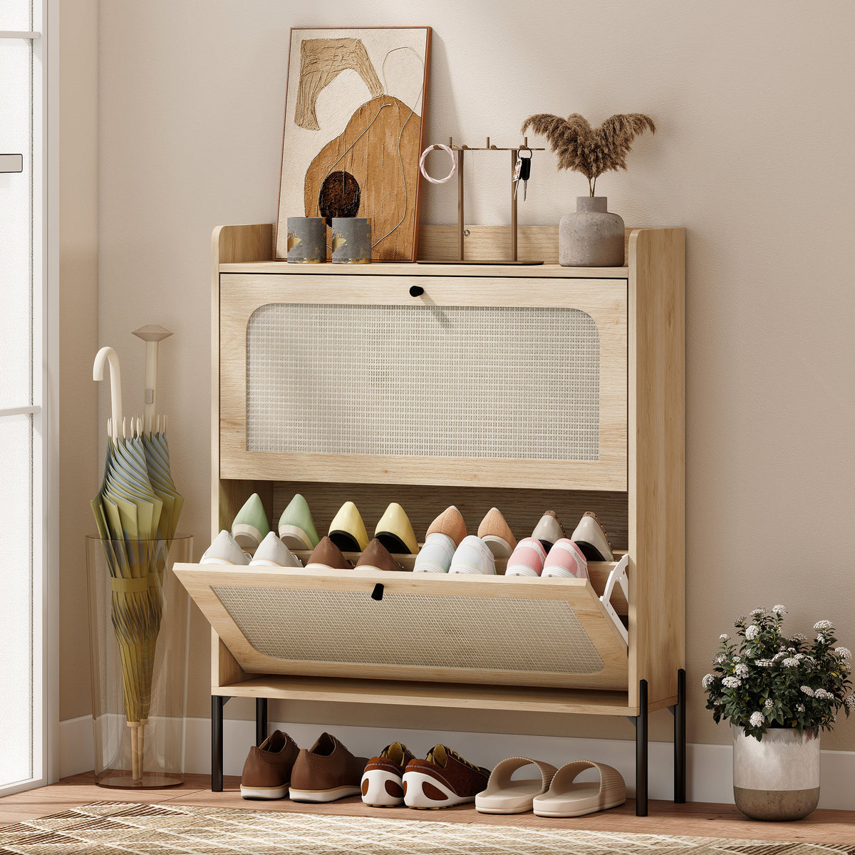Shoe Cabinet with 2 Flip Drawers – 31"W x 39"H