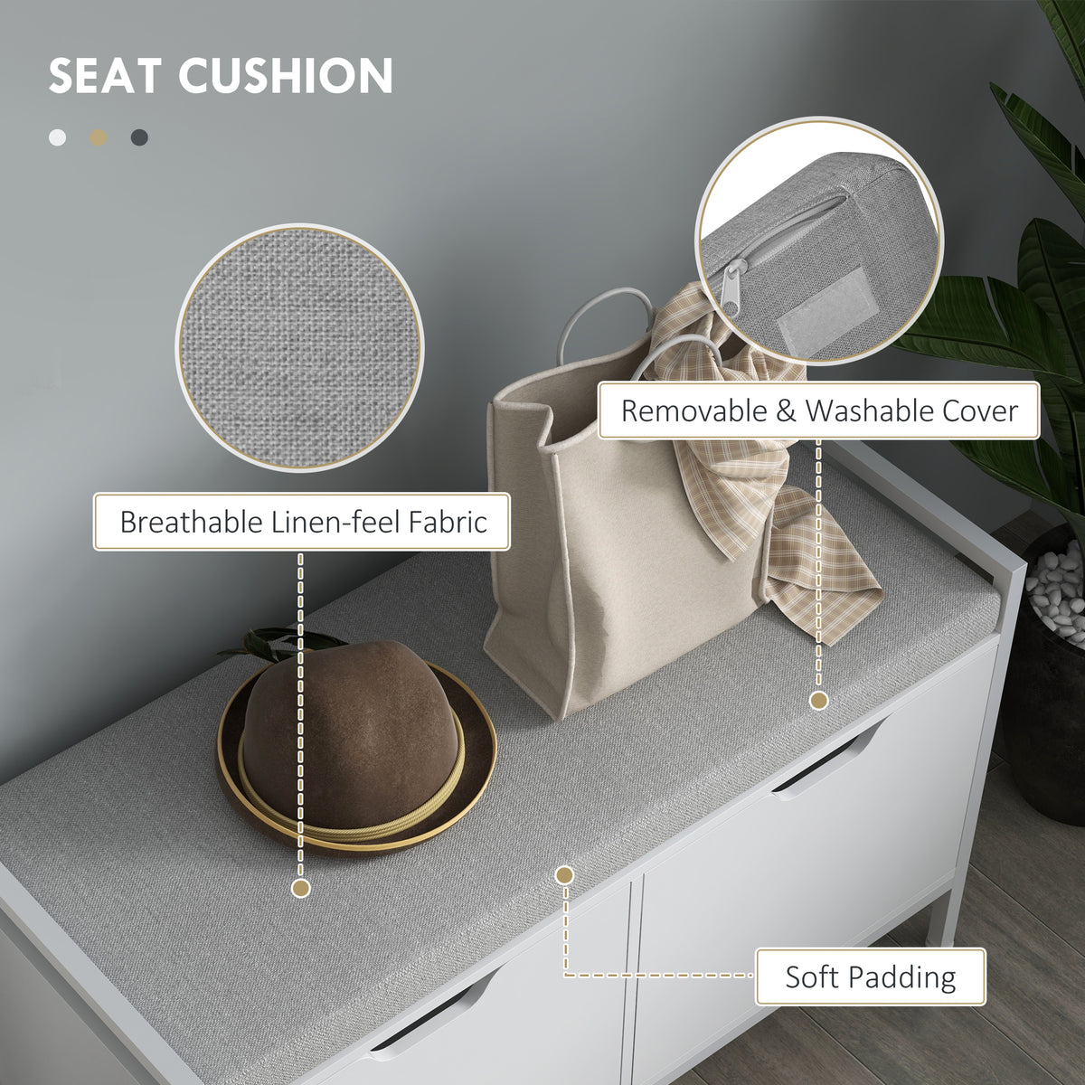 Shoe Storage Bench with Seat Cushion – 33"W x 20"H