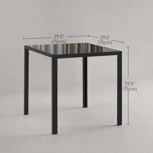 30" Square Kitchen Table for 2-4 with Tempered Glass Top and Steel Legs