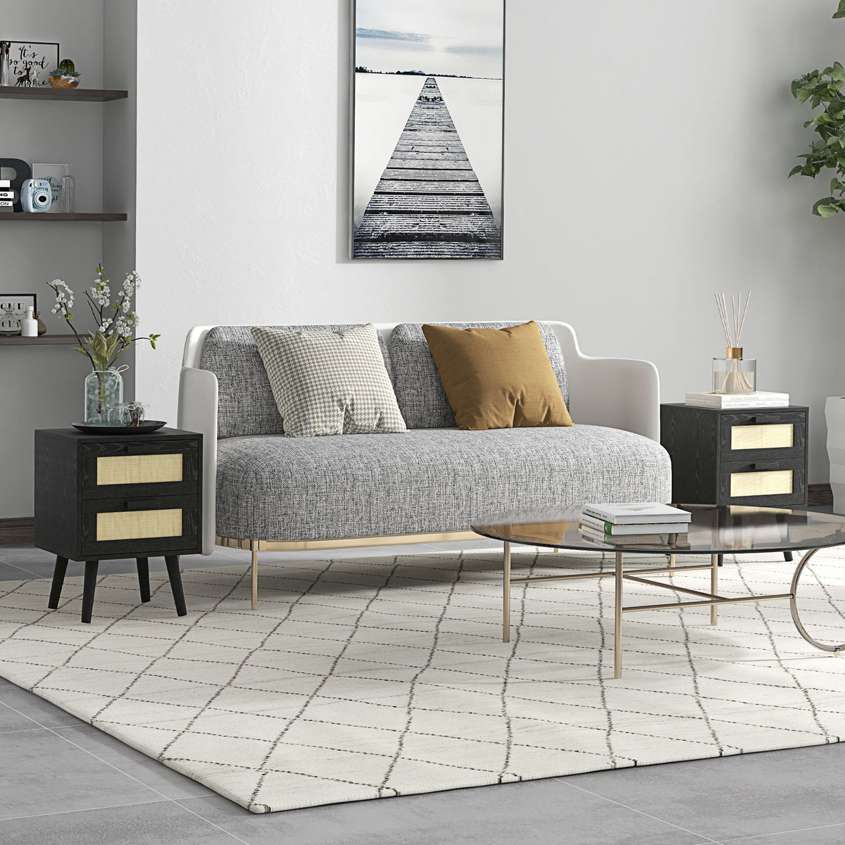 Boho Nightstands with 2 Drawers, Set of 2 – 16"W x 22"H