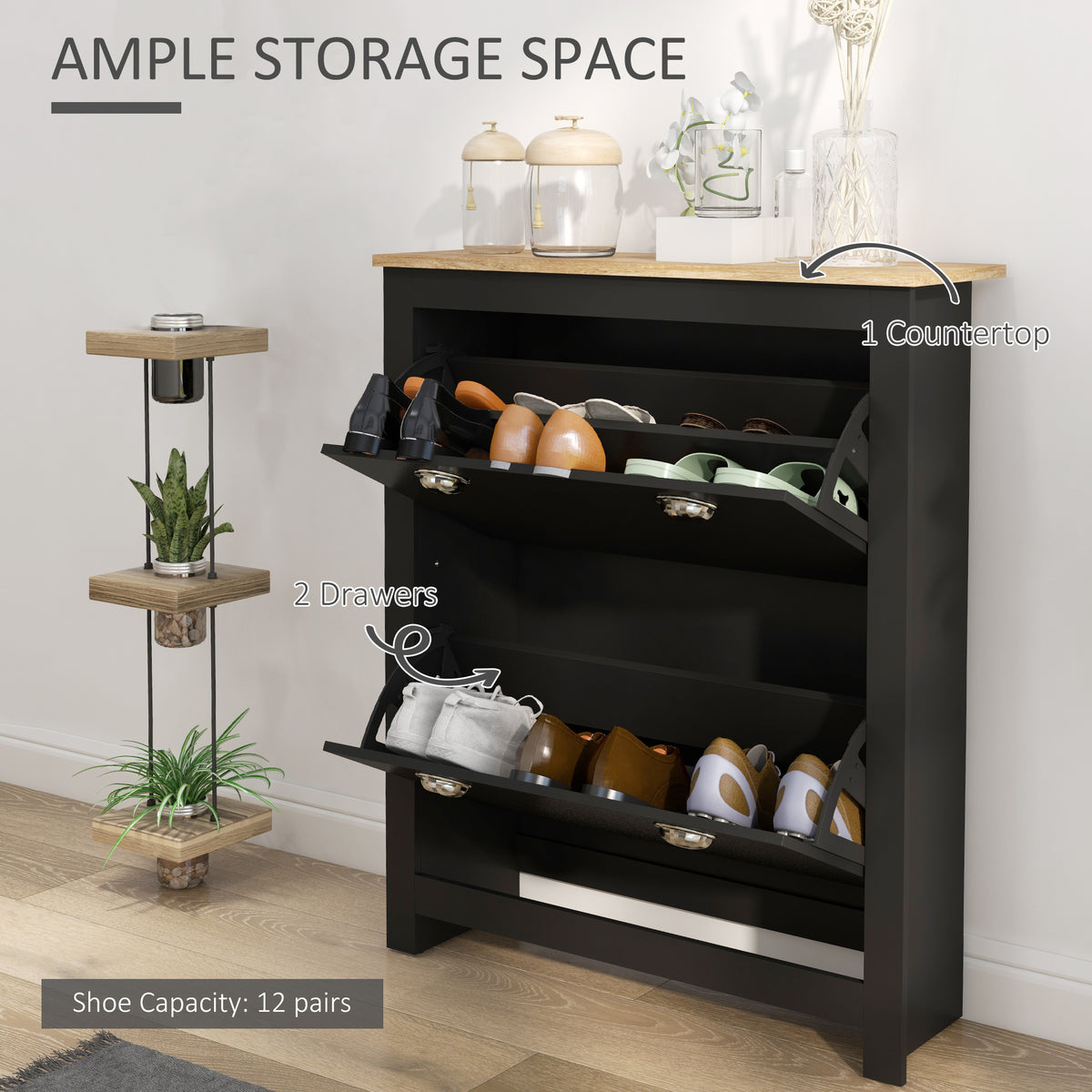 Modern Shoe Cabinet with 2 Flip Drawers – 31"W x 36"H
