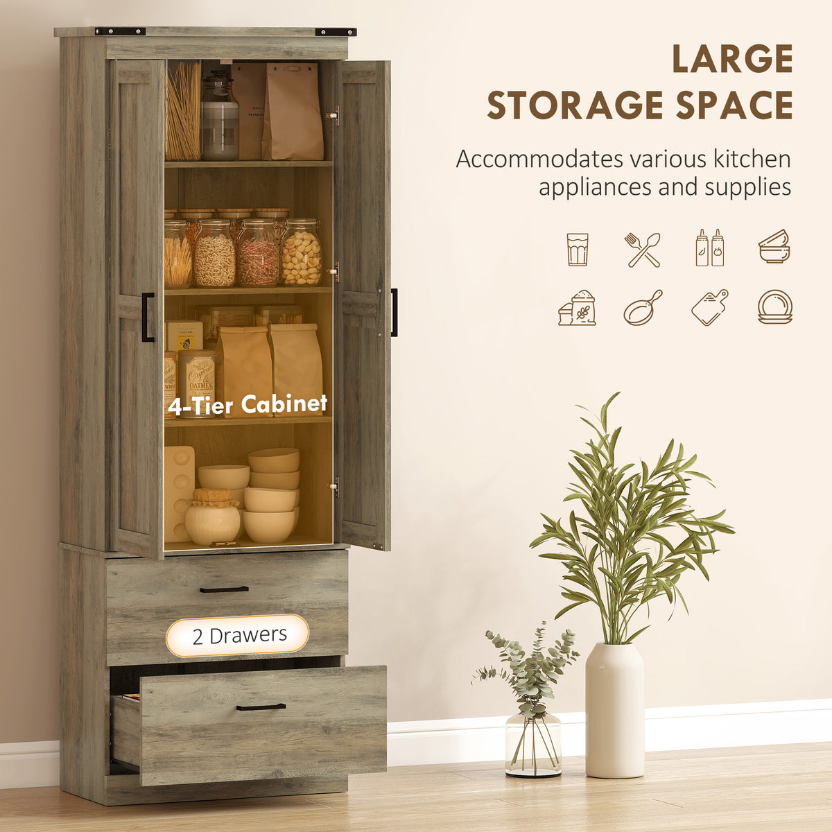 Kitchen Pantry Cabinet with Doors – 24"W x 67"H